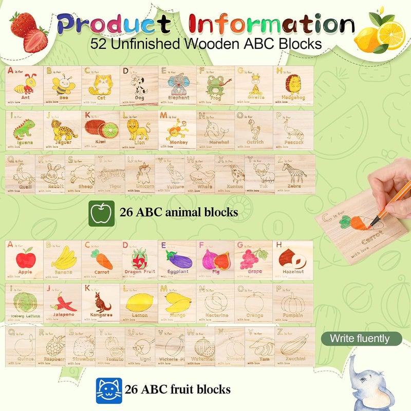 Marsui 78 Pcs Baby Shower Fun Decorate a Block Game Set 52 DIY ABC Letter Blocks 24 Watercolor Pen 1 Game Sign 1 Wooden Box with Hinged Lid for Gender Reveal Baby Shower Party Supplies (Flower) - Image 3